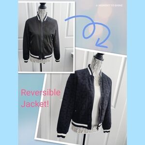 BlankNYC Reversible Bomber Jacket Black Satin & Lace Small